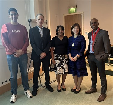 October 2024 - Dr Naz Sharif (Paediatric Honorary Secretary), Prof Steve Turner (RCPCH President), Prof Madhavi Paladugu (Paediatric President 2025-25), Dr Ruth Gottstein (Society President 2024-25) & Dr Sandeep Dharmaraj (Paediatric President 2023-24) - L to R