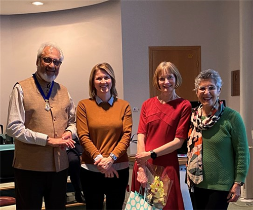 Professor J S Bamrah CBE (President 2023-24), Sara Raw (Assistant Administrator), Fiona Lamb (Administrator) and Dr Josanne Holloway (Chairman) (L to R)